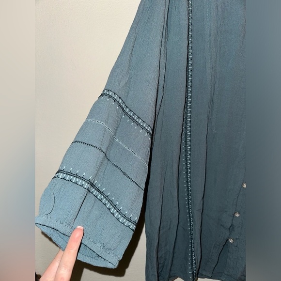 J. Jill blue button front long sleeve top bohemian boho cottagecore spring L - Picture 4 of 9